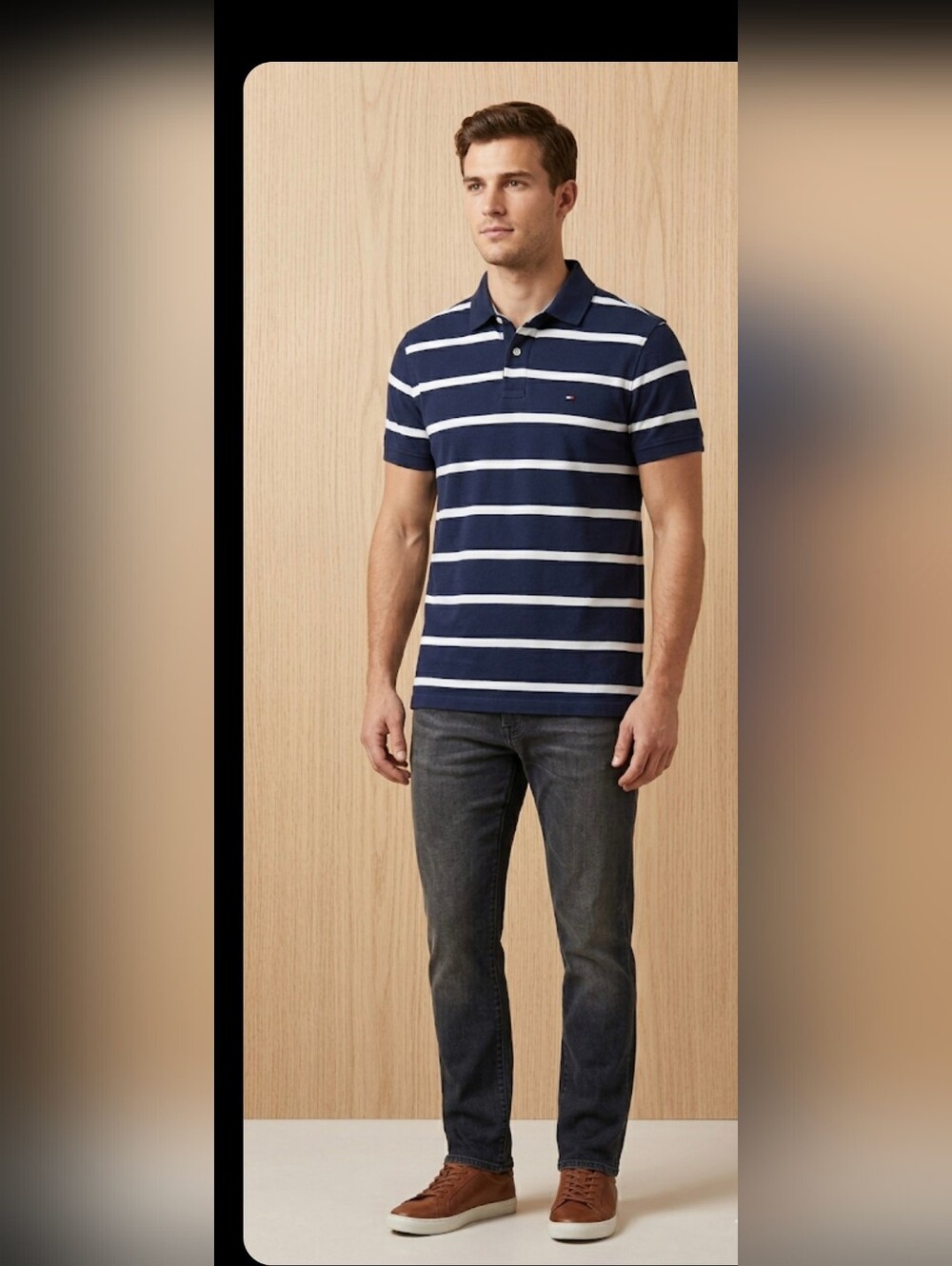 Tommy Hilfiger Men’s Navy & White Striped Polo Shirt Size M Slim Fit